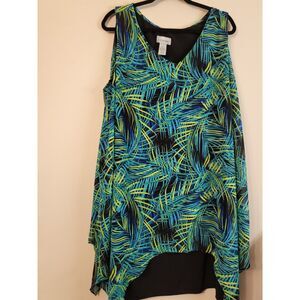 Catherine's Women Sleeveless Dress Black/ Palm Leaf Prints Size 1X Semi‎ Sheer